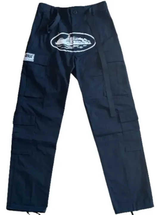 Weidian Corteiz Classic Cargo Black White Logo Pants