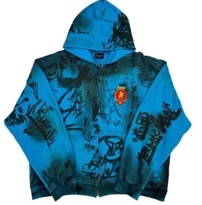 Weidian Balenciaga Blue Skater Graffiti Hoodie