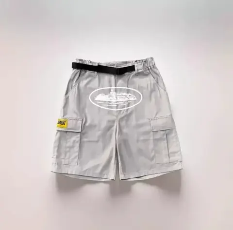 Corteiz Classic Cargo Triple Black Logo Shorts option grey