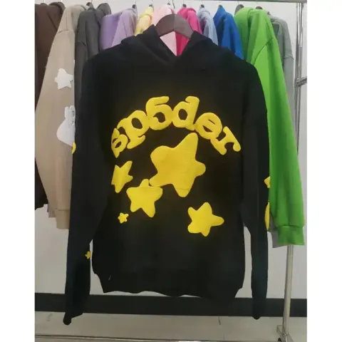 Sp5der Pink Hoodie option Black Star