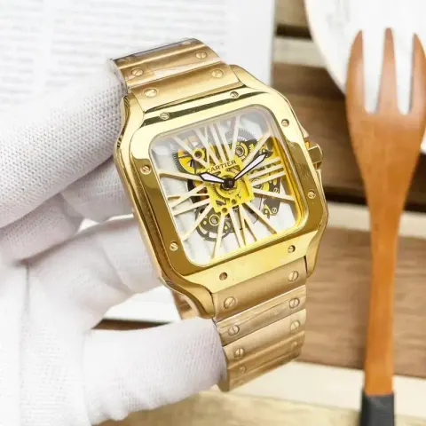 Cartier Santos Skeleton option Gold Shell-White Face Steel Strip