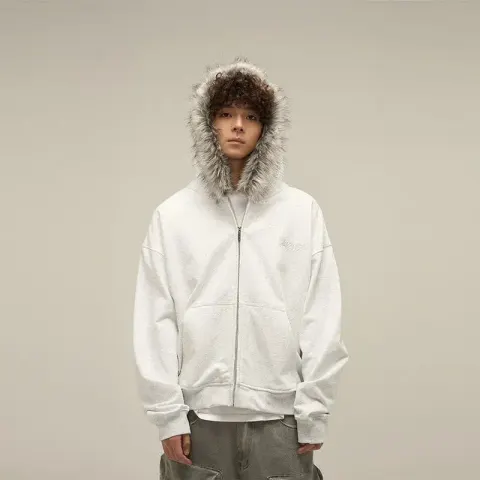 WLNEXT Hoodie option White gray-fleece-lined model