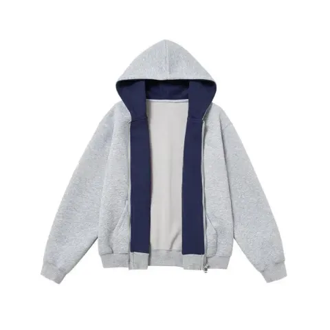 DerSchutze Zip Hoodie option Light gray spell navy blue [plus velvet thickening]]