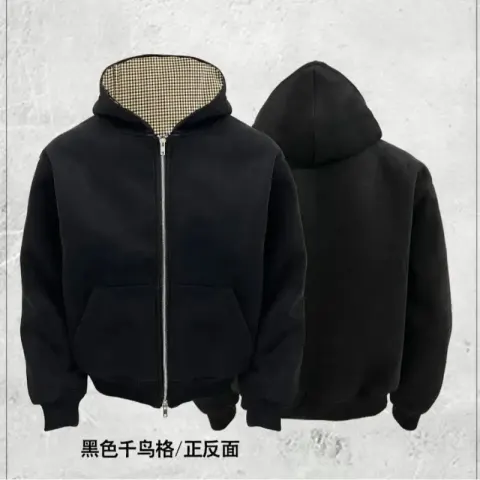 DerSchutze Zip Hoodie option Black spell houndstooth [plus velvet thickening]]