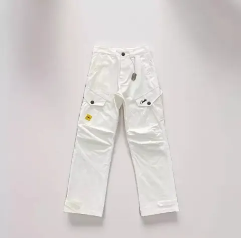 Corteiz Classic Cargo Black White Logo Pants option White Slant Pocket