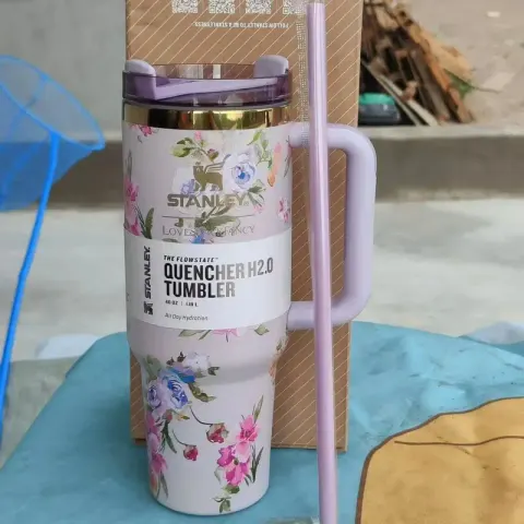 Stanley Thermos Cup option Flowers purple