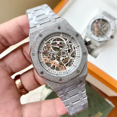 Shiny Audemars Piguet Skeleton Watch option Silver Shell-White Steel Strip