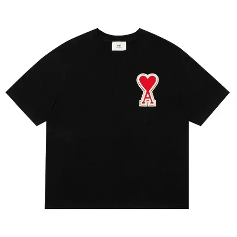 Ami Paris T-Shirts With Big Logo option Black Red Heart