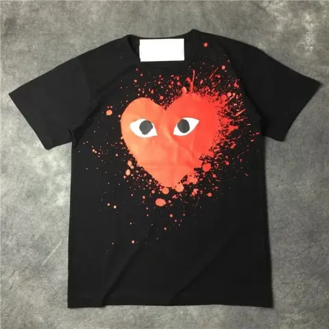 CDG T-Shirts option Black Speckle Red Heart