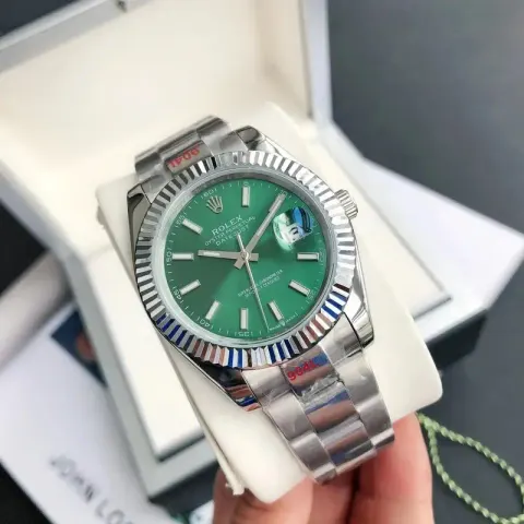 ROLEX option Silver Case Green Dial-Three Bead Strap