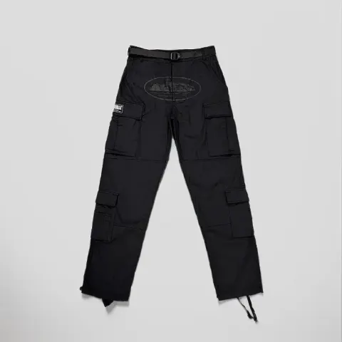 Corteiz Classic Cargo Black White Logo Pants option Diablo Tooling