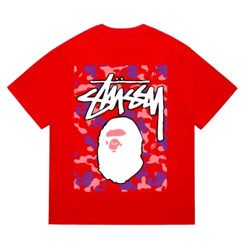 Bape x Stussy Tee option 203 red and white