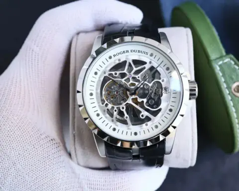 Roger Dubuis Skeleton Watch option Silver Shell  White Plate Black Leather