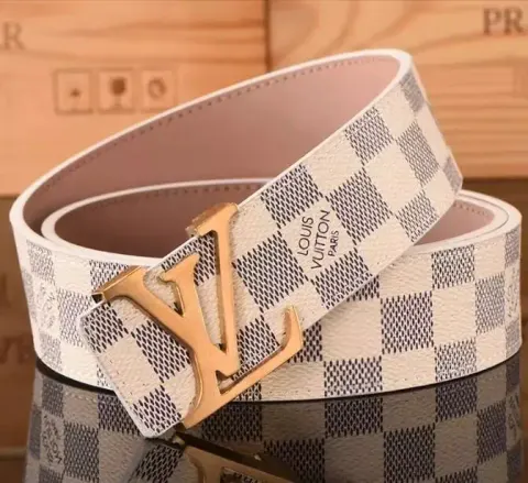 Budget LV Belt option L Classic White Grid Gold Buckle