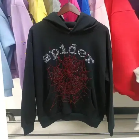Sp5der Pink Hoodie option Black hot drill