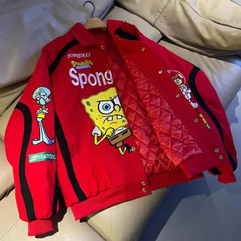 Supreme SpongeBob SquarePants Jeff Hamilton Racing Jacket option Red – Cotton-lined, thickened style