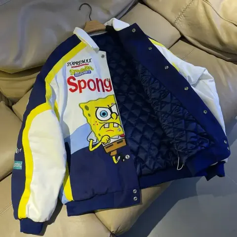Supreme SpongeBob SquarePants Jeff Hamilton Racing Jacket option White-Cotton-Padded Thickened Style