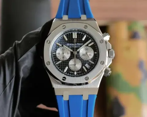 Audemars Piguet Royal Oak Titanium Watch option [White Small Dial] Silver Case with Blue Accents