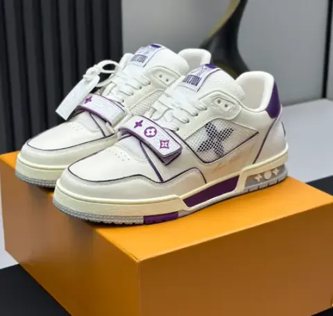 LV Trainer Velcro Strap Monogram Denim Black White option 12