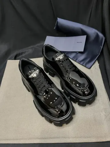 Prada Monolith Patent Leather Lace-Up Shoes option Black