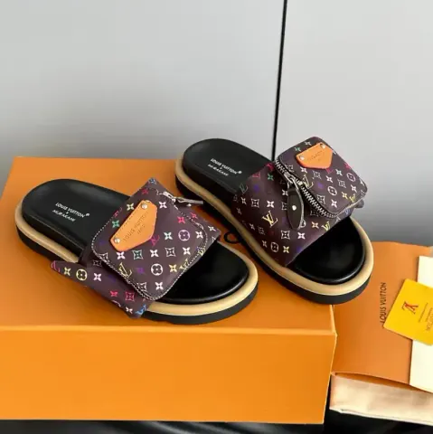 Takashi Murakami x LV Pool Pillow Comfort Shoes option brown colored flowers