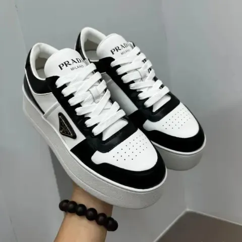 Prada Downtown Bold Leather Sneakers option Black and white