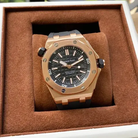 Audemars Piguet Royal Oak Offshore Diver option Rose gold case – black dial, black strap