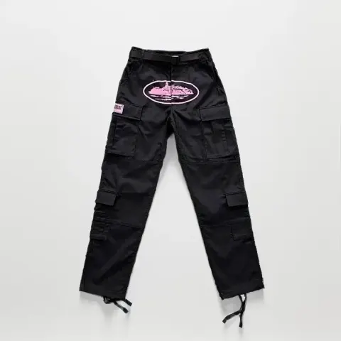 Corteiz Classic Cargo Black White Logo Pants option pollen patch