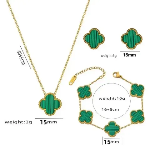 Vancleef Necklace option 913-1 three-piece set of 1.5CM green she