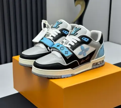 LV Trainer Velcro Strap Monogram Denim Black White option 16