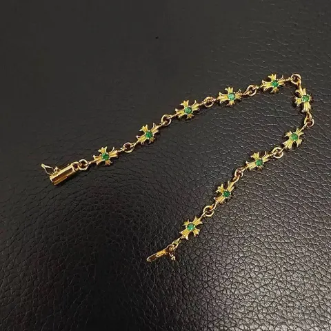 Chrome Hearts Bracelet with Crosses option 6 Gold Green Diamond Bracelet