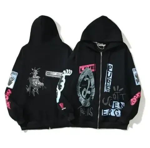 Travis Scott Zip Hoodie option W68 Black