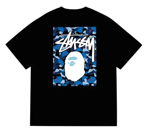 Bape x Stussy Tee option 203 black and blue