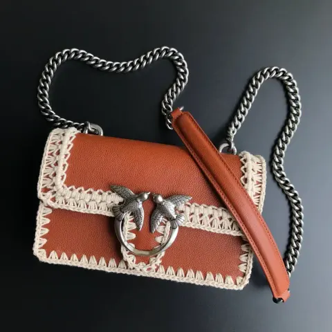 Pinko Bag option Top-layer hand-stitched brown small size