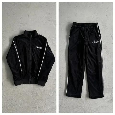 Corteiz Tracksuit Top option Black velvet suit