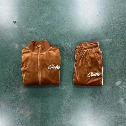 Corteiz Tracksuit Top option Brown velvet suit