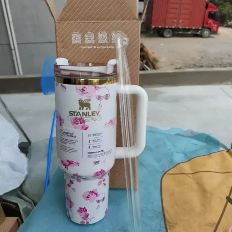 Stanley Thermos Cup option Flowers white