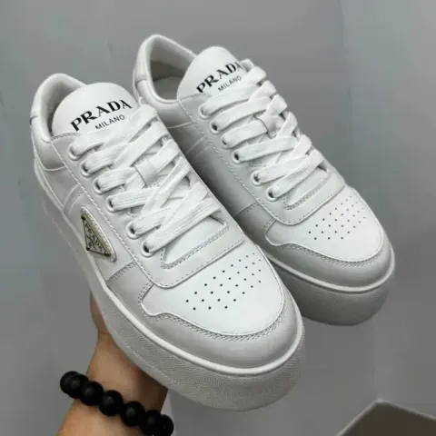 Prada Downtown Bold Leather Sneakers option white