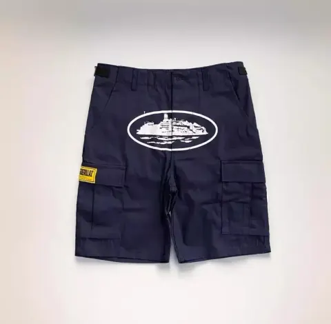 Corteiz Classic Cargo Triple Black Logo Shorts option Guerrilla Navy Blue