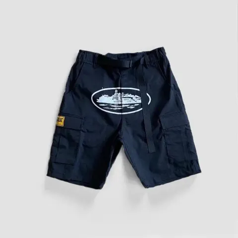 Corteiz Classic Cargo Triple Black Logo Shorts option black and white