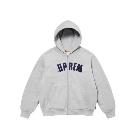 Supreme Zip Hoodie option double-layer thick gray