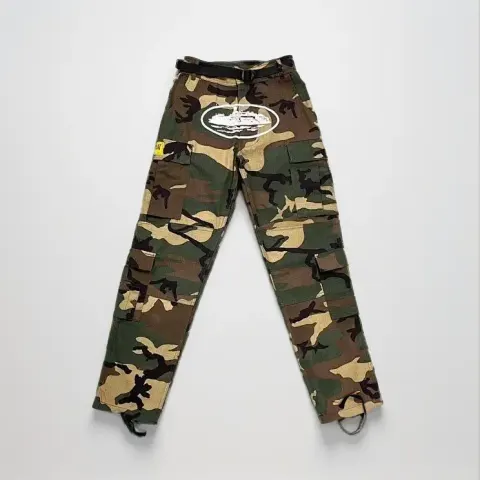 Corteiz Classic Cargo Black White Logo Pants option Camouflage tooling