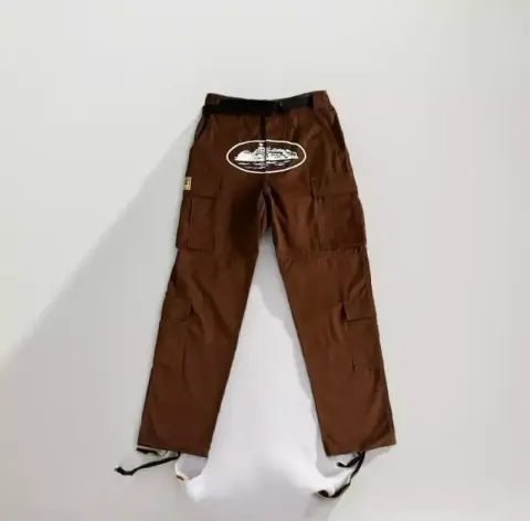 Corteiz Classic Cargo Black White Logo Pants option brown tooling