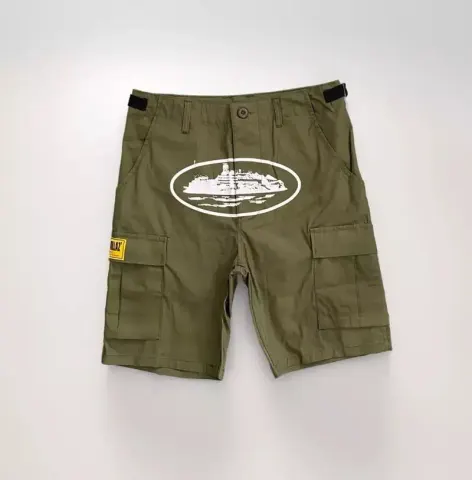 Corteiz Classic Cargo Triple Black Logo Shorts option guerrilla army green