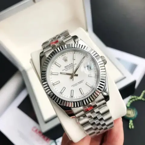Rolex option Silver Shell White Plate-Five-Bead Steel Strip Mineral Reinforced Mirror Glass