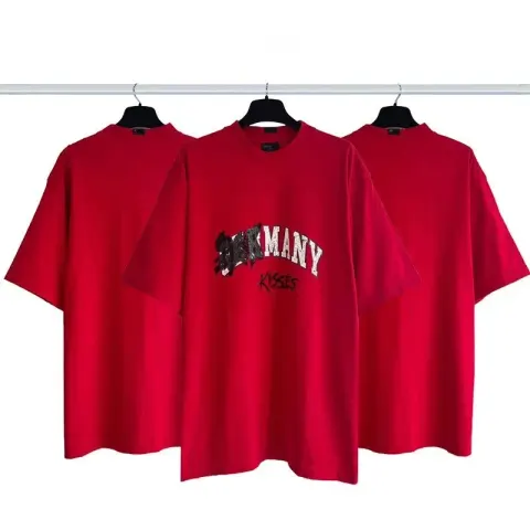 Balenciaga Tees option kiss crack print red