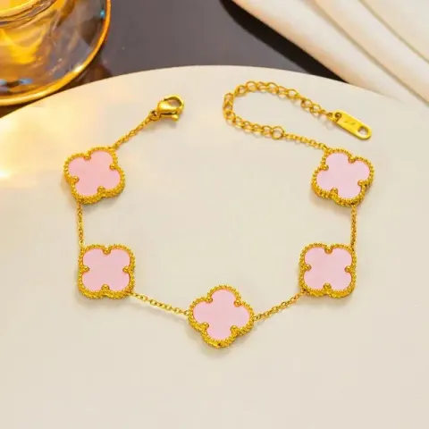 Vancleef Necklace option 913-2 pink shell bracelet gold 1.5CM