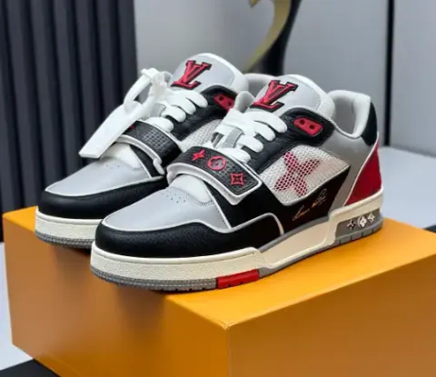 LV Trainer Velcro Strap Monogram Denim Black White option 09