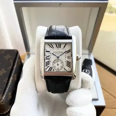 Cartier Tank Watch option Silver Case-White Dial Black Strap