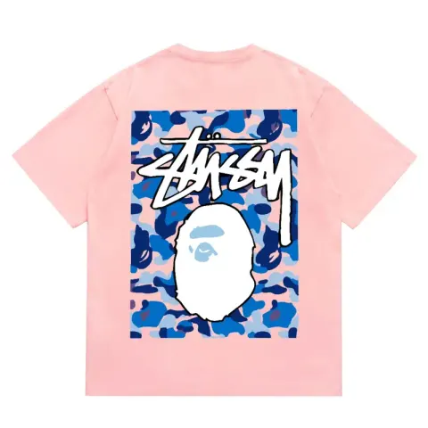 Bape x Stussy Tee option 203 Pink Blue White
